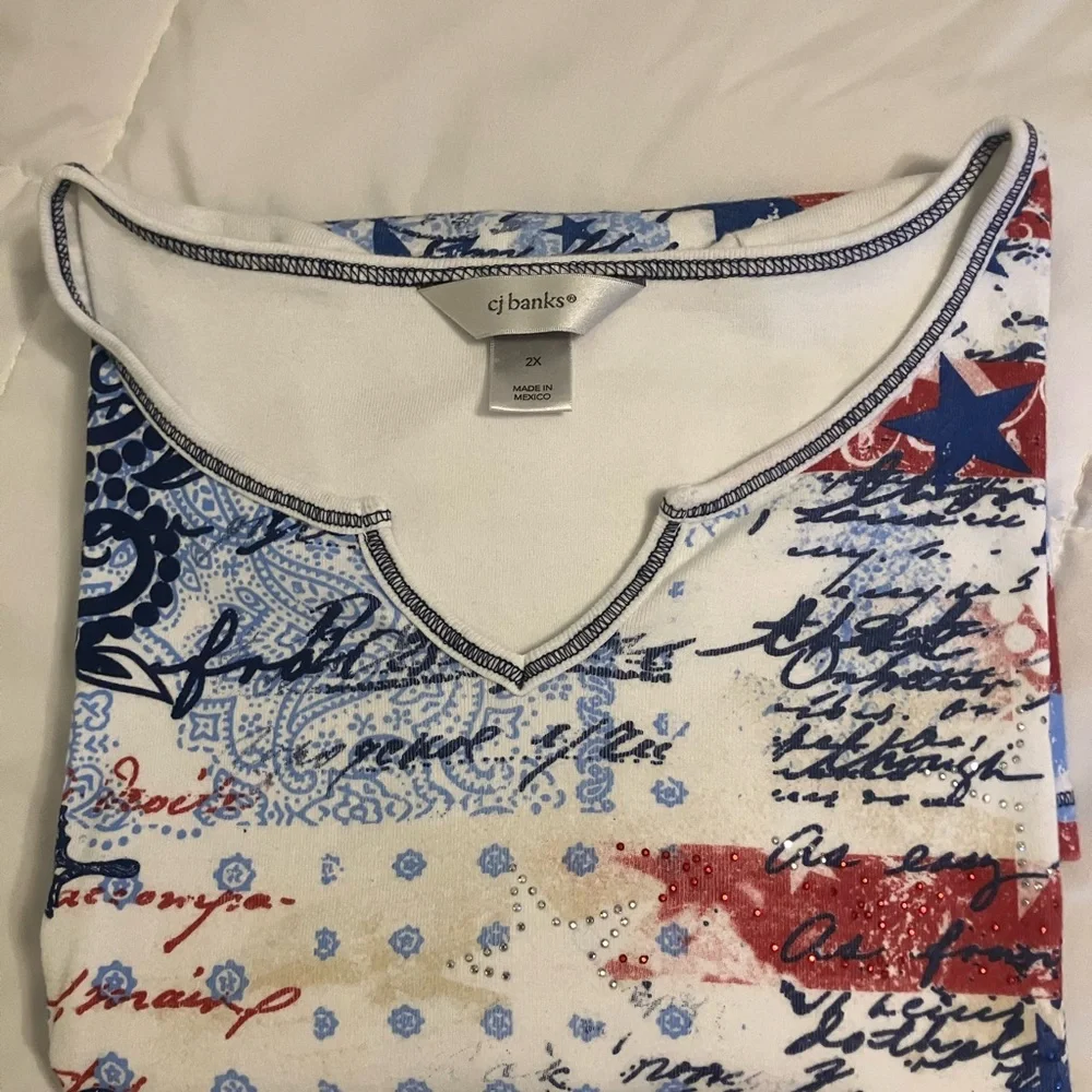 CJ Banks Women’s 2X Patriotic Tops Bundle (4) Star Flag Americana Plus Size - Picture 7 of 16
